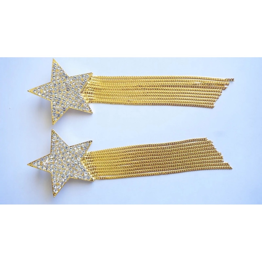 YSL SAINT LAURENT Gold Star earrings - studded with a tassel. Statement. - Picture 6 of 14